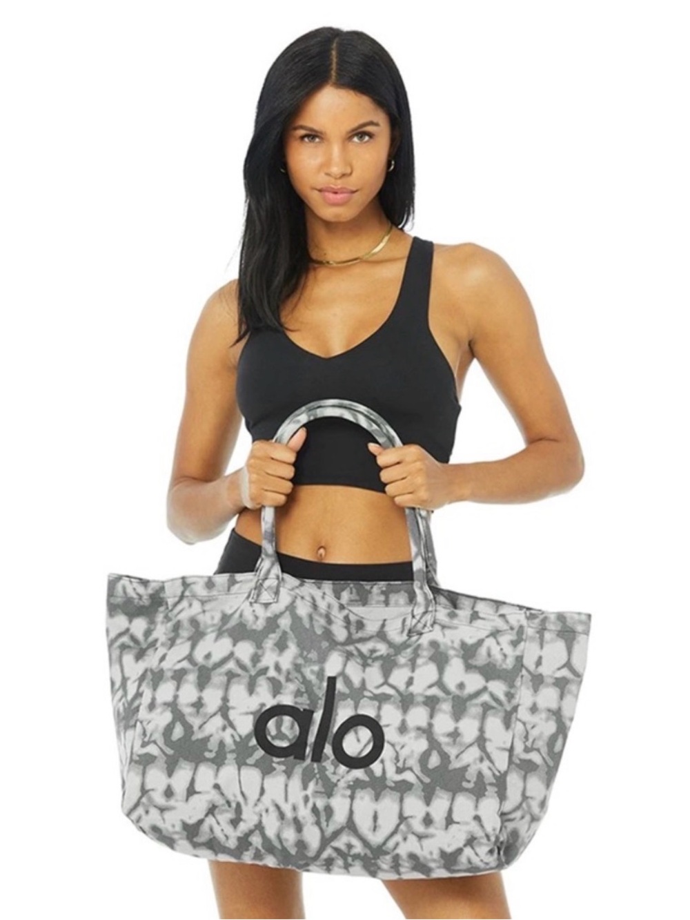 ALO Yoga Gray Tie-Dye Tote with Black Logo